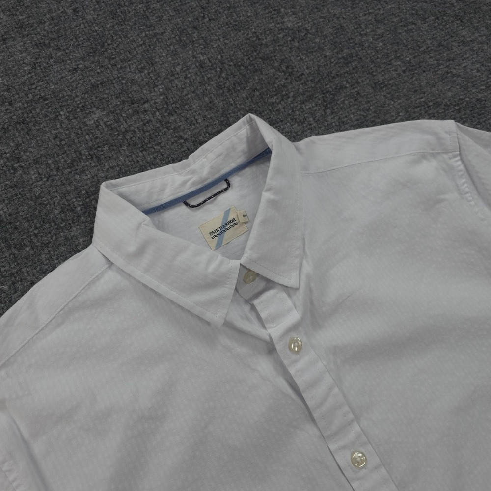 Fair Harbor Shirt Mens Large White Seersucker Organic Cotton Beach Preppy Golf
